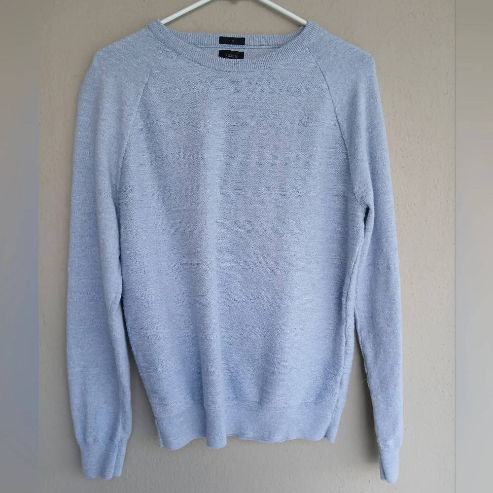 J Crew Men Slim Sweater Crewneck Pullover Size Medium Blue Cotton Raglan  C8445